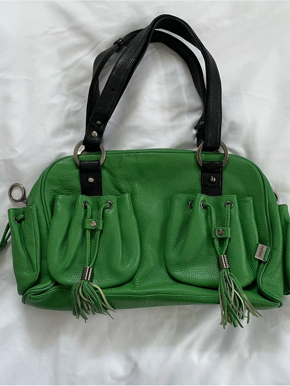 Y2K Patinni Italian Leather Green Shoulder Bag with Black Straps